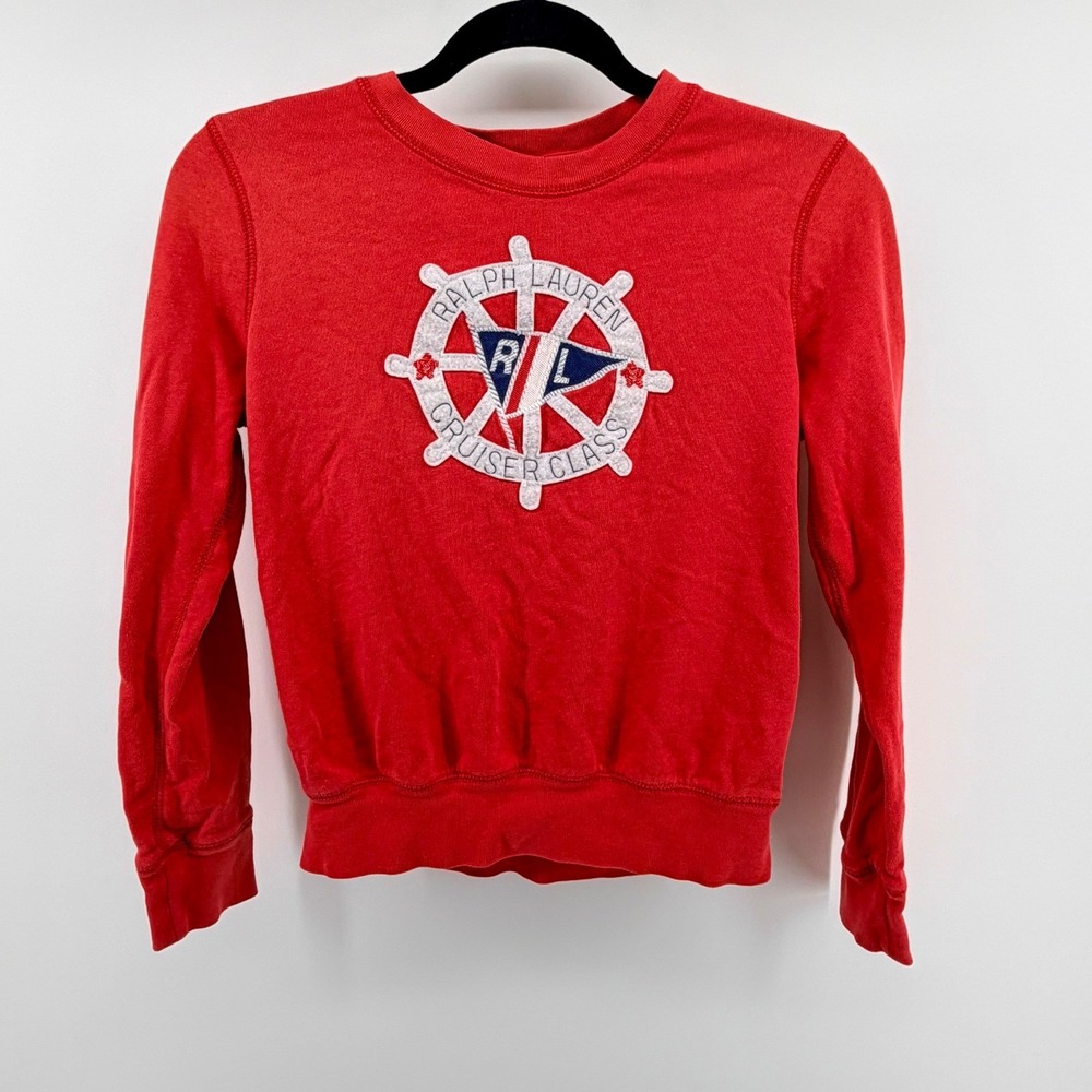 Kids Ralph Lauren Red Crewneck Sweatshirt‎ Nautical RL Cruising Class L 12-14